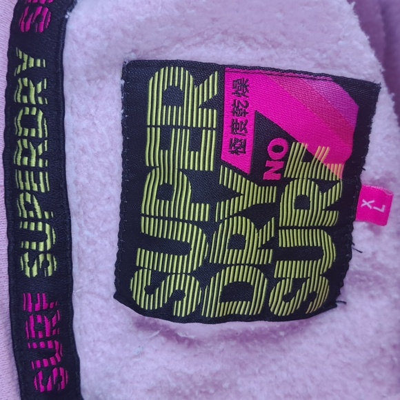 Superdry Tokyo spellout logo graphic pink & blue XL casual hoodie sweatshirt - Picture 5 of 5